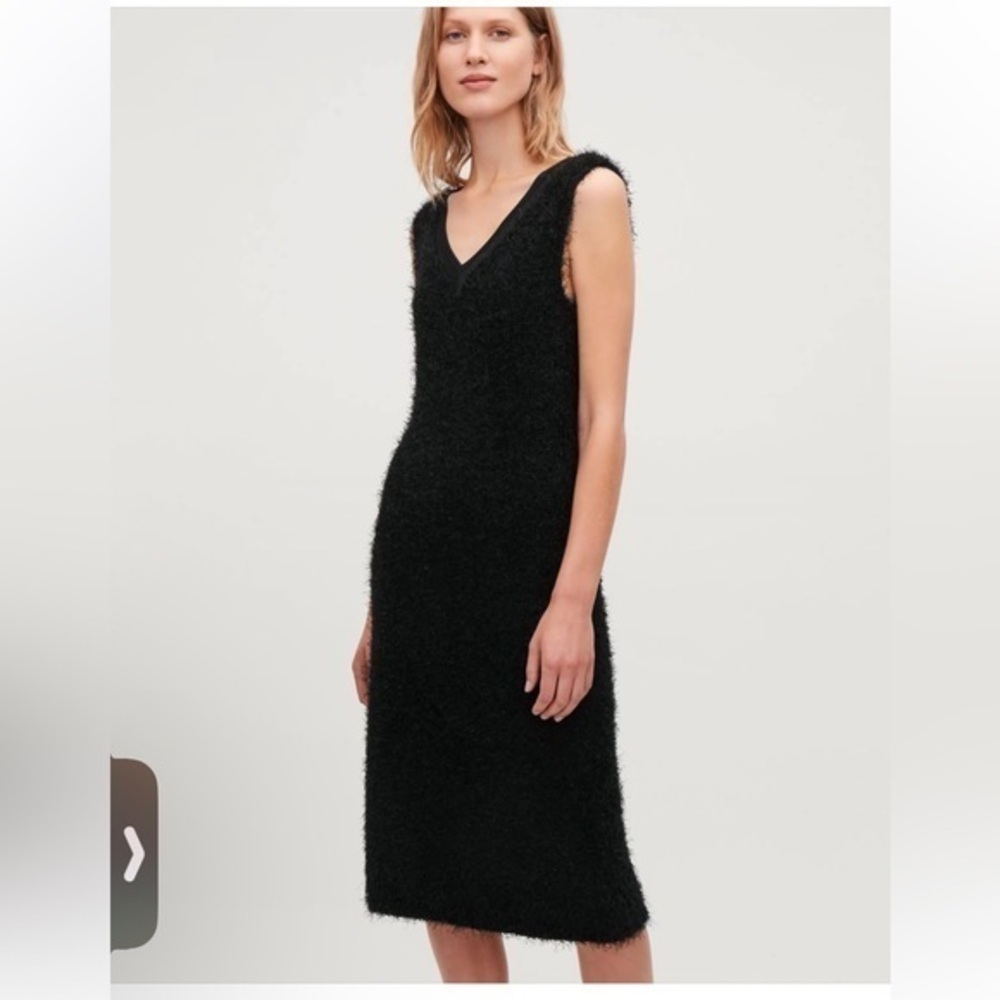 COS Boucle Teddy Cozy Textured Sleeveless Dress Fuzzy in Black Small